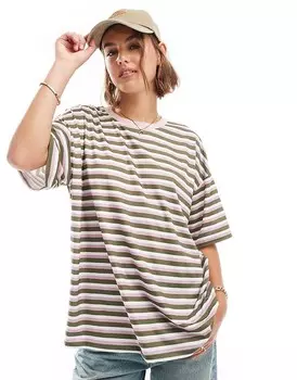 Объемная футболка в полоску цвета хаки ASOS DESIGN