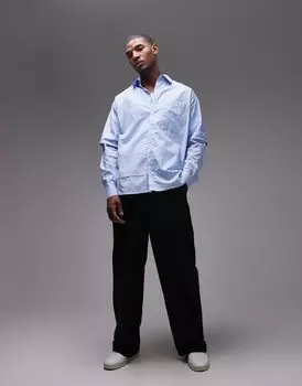 Объемная хлопковая рубашка с длинными рукавами и двойными рукавами Topman в синюю полоску