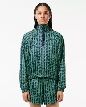 Объемная куртка без шнурков из тафты с монограммой Lacoste, темно-синий
