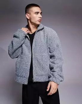 Объемная куртка-бомбер на молнии серого цвета ASOS DESIGN