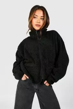 Объемная куртка Тедди boohoo, черный