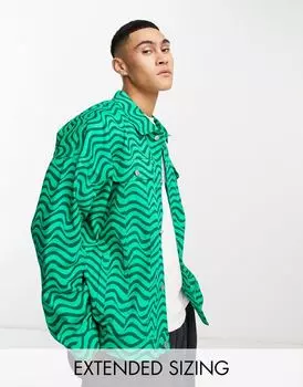 Объемная куртка в стиле вестерн с зеленым волнистым принтом ASOS DESIGN