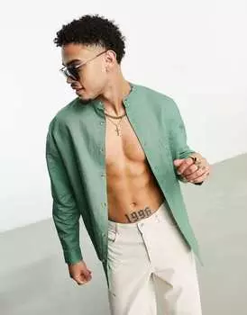 Объемная льняная рубашка цвета хаки в стиле 90-х годов ASOS DESIGN