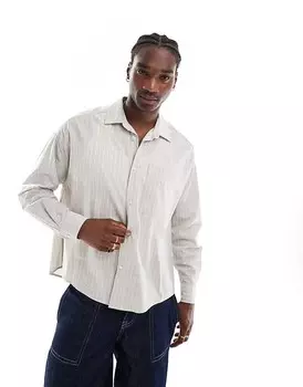 Объемная оксфордская рубашка в полоску цвета хаки ASOS DESIGN