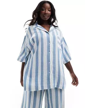 Объемная рубашка для боулинга с принтом в пижамные полоски ASOS DESIGN Curve Circular Design Collection