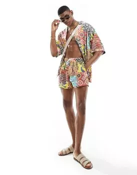 Объемная рубашка Revere с лоскутным принтом ASOS DESIGN — часть комплекта