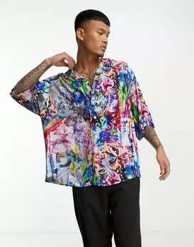 Объемная рубашка Revere с заниженными плечами ASOS DESIGN с ярким принтом