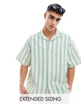 Объемная рубашка в зеленую вафельную полоску ASOS DESIGN Revere