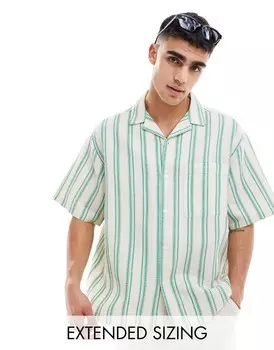 Объемная рубашка в зеленую вафельную полоску ASOS DESIGN Revere