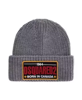 Объемная шапка-бини из шерсти в рубчик Dsquared2, серый