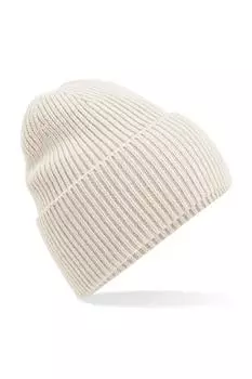 Объемная шапка из переработанного материала с манжетами Beechfield, бежевый
