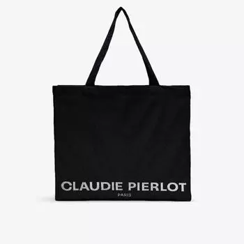Объемная сумка-тоут из переработанного хлопка с логотипом Claudie Pierlot, цвет noir / gris
