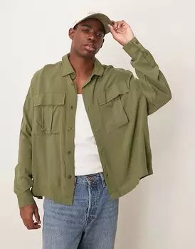 Объемная свободная рубашка цвета хаки с карманами ASOS DESIGN