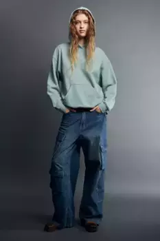 Объемная толстовка с капюшоном H&M, зеленый