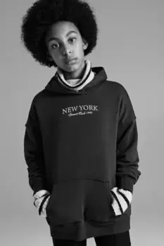 Объемная толстовка с капюшоном и мотивом H&M, синий