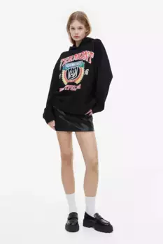 Объемная толстовка с капюшоном и принтом H&M, черный