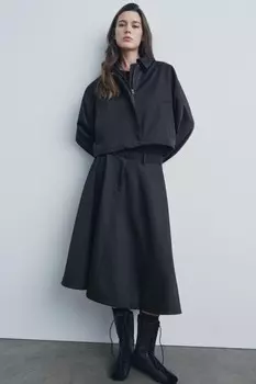 Объемная юбка миди ZARA, черный