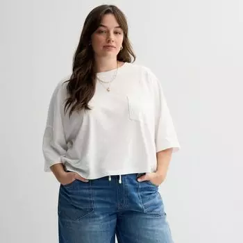 Объемная укороченная футболка с карманом для девушек plus size So, белый