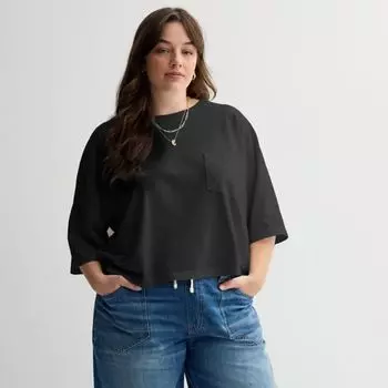 Объемная укороченная футболка с карманом для девушек plus size So, черный