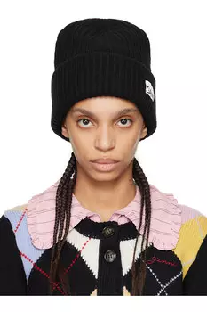 Объемная вязаная шапка из шерсти рибана Ganni, черный