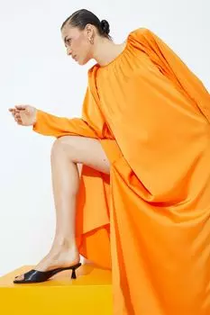 Объемное атласное платье H&amp;M, апельсин