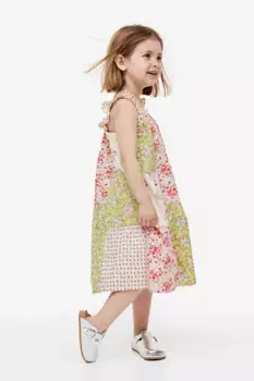 Объемное хлопковое платье H&M, розовый