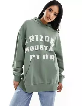 Объемное худи цвета хаки ASOS с аппликацией Arizona Mountain Club