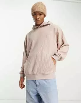 Объемное худи пыльно-розового цвета с начесом в рубчик ASOS DESIGN
