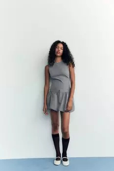 Объемное короткое платье ZARA, серый