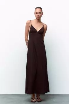 Объемное миди-платье ZARA, темный баклажан
