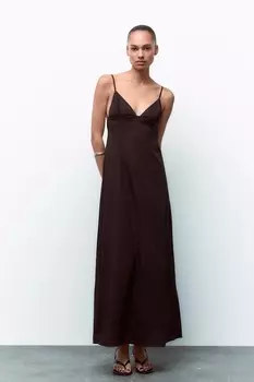 Объемное миди-платье ZARA, темный баклажан