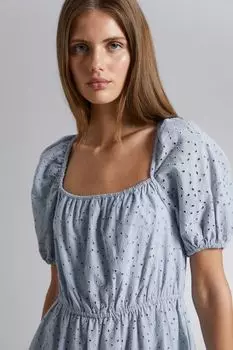 Объемное мини-платье с вышивкой-люверсами H&M, синий