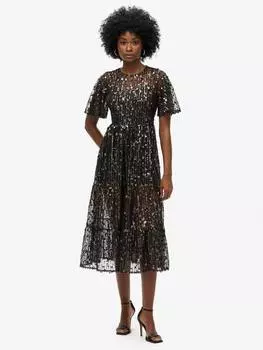 Объемное многоуровневое сетчатое платье миди Superdry, цвет Stadium Grey Grit