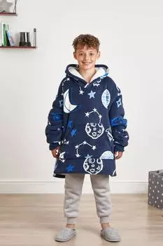 Объемное одеяло с капюшоном из флиса из шерпы с космическим принтом Dreamscene, синий