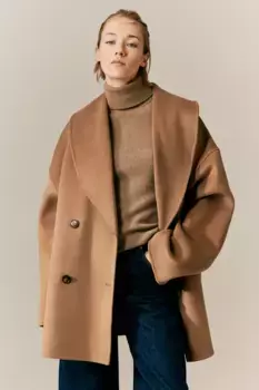Объемное пальто из смесовой шерсти H&M, коричневый