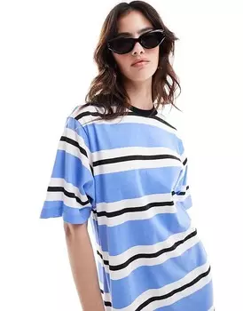 Объемное платье-футболка мидакси в синюю полоску ASOS DESIGN