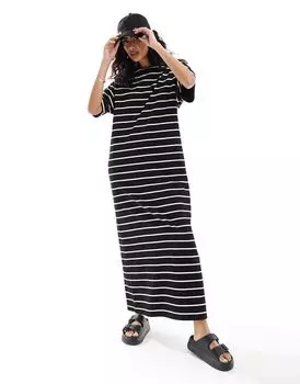 Объемное платье-футболка средней длины ASOS DESIGN в однотонную космическую полоску