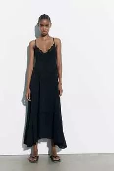 Объемное платье из хлопка ZARA, черный