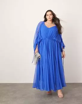 Объемное платье макси из кобальтового шифона с присборенной талией ASOS EDITION Curve