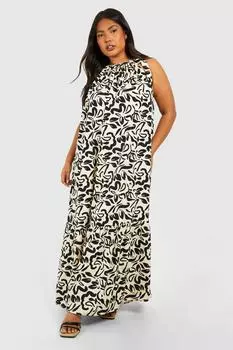 Объемное платье макси с бретелями и тканым абстрактным принтом Plus boohoo, мультиколор
