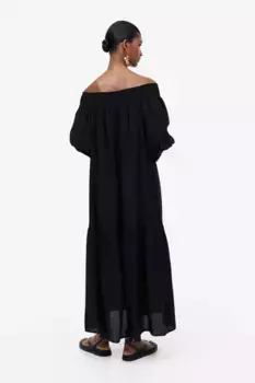 Объемное платье с открытыми плечами H&M, черный