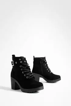 Объемные боевые ботинки на шнуровке с пряжками Boohoo, черный