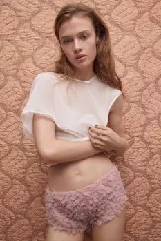 Объемные шорты из тюля ZARA, розовый