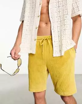 Объемные шорты из велюра в рубчик горчичного цвета ASOS DESIGN