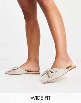 Объемные туфли-мофели на плоской подошве ASOS DESIGN Wide Fit Lass из натуральной ткани с заостренными бантиками