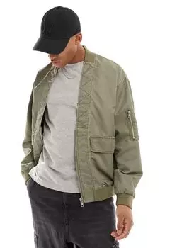 Объемный бомбер цвета хаки с v-образным вырезом ASOS DESIGN