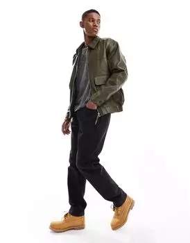 Объемный бомбер из натуральной кожи цвета хаки ASOS DESIGN
