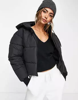 Объемный пуховик Monki с капюшоном