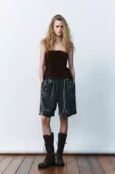 Объемный сетчатый топ ZARA, коричневый