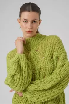 Объемный свитер косой вязки с высоким вырезом Vero Moda, зеленый
